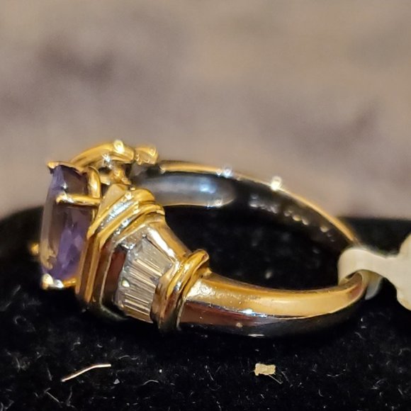 14K yellow gold & white gold RING, 2.17 ct Tanzanite & .45 ct Diamond,Sz 7, NWOT - Picture 6 of 10